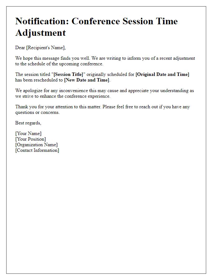 Letter template of conference session time adjustment notification