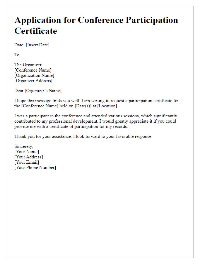 Letter template of application for conference participation certificate