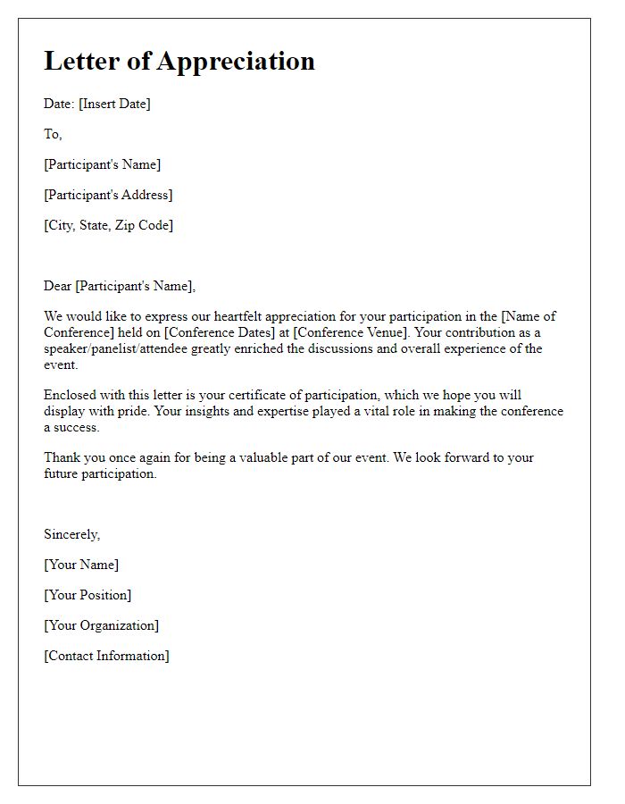 Letter template of appreciation for conference participation certificate