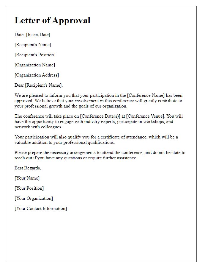 Letter template of approval for conference participation certificate