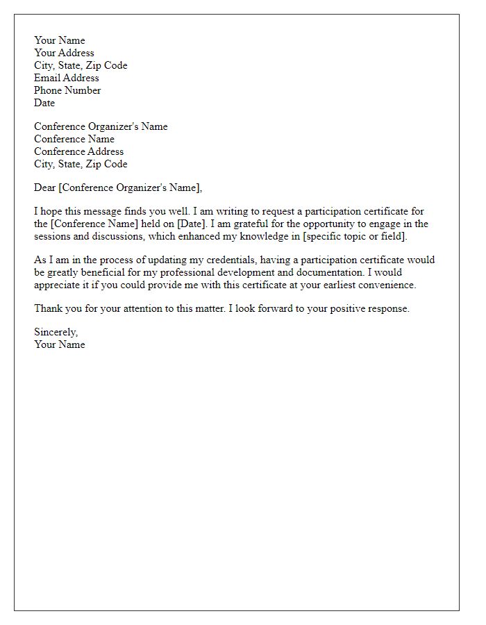 Letter template of request for conference participation certificate