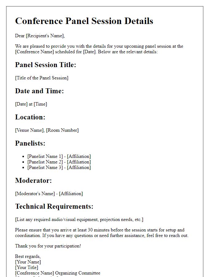 Letter template of format details for conference panel sessions