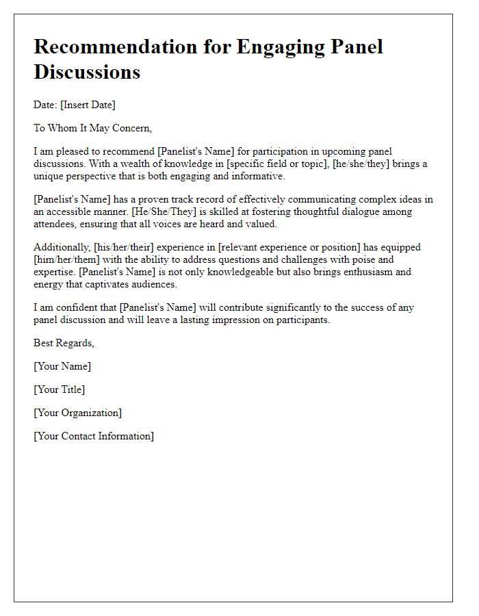 Letter template of recommendations for engaging panel discussions