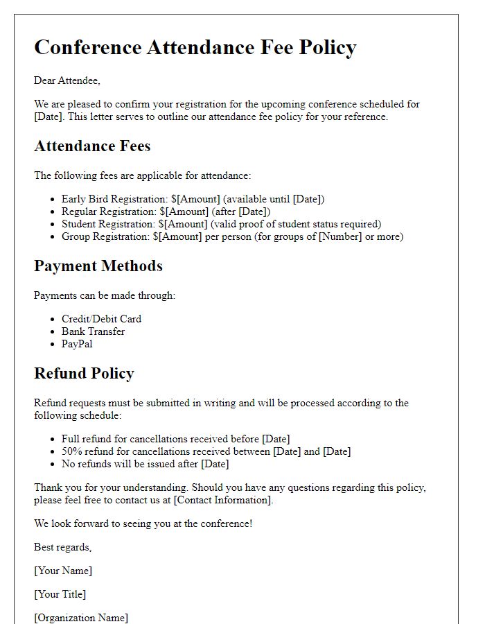 Letter template of conference attendance fee policy explanation