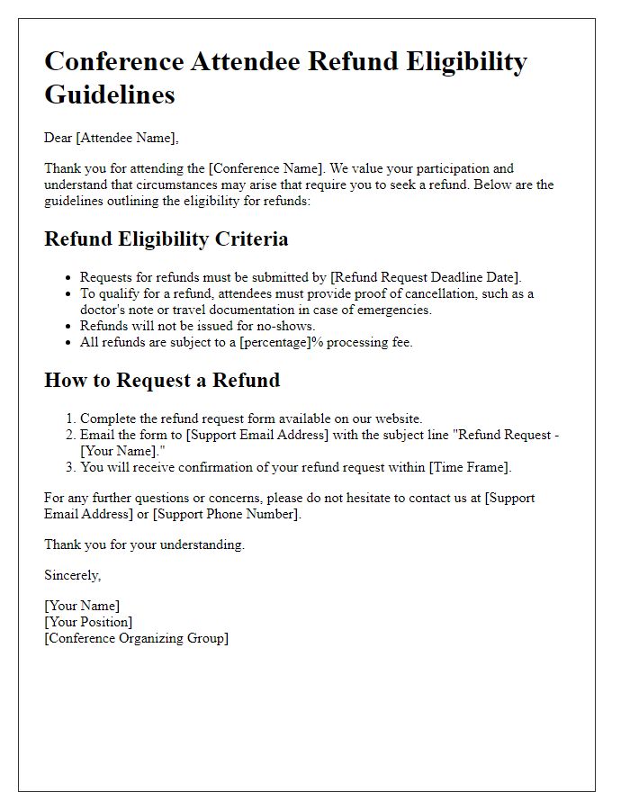 Letter template of conference attendee refund eligibility guidelines