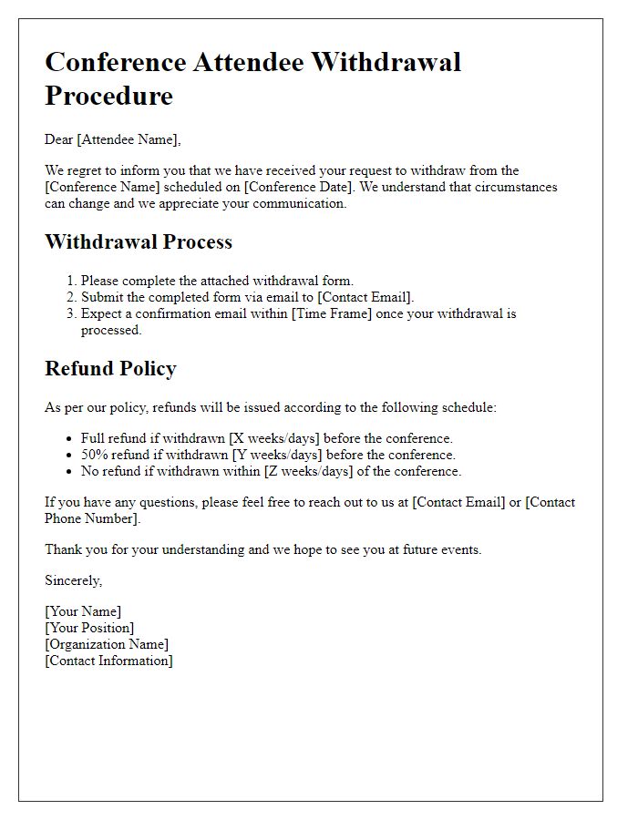 Letter template of conference attendee withdrawal procedure