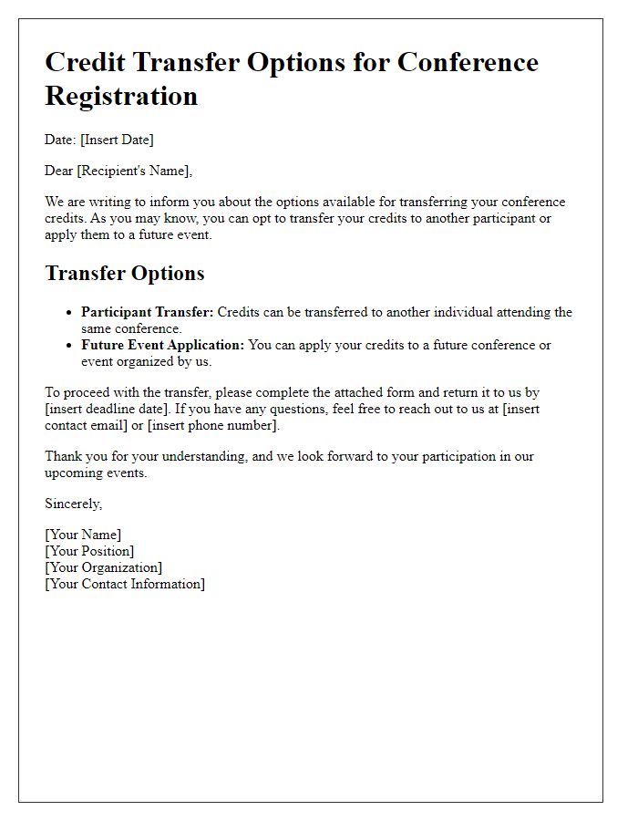 Letter template of conference credit transfer options