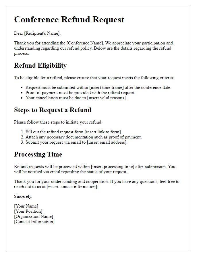 Letter template of conference refund process details