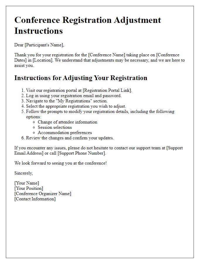 Letter template of conference registration adjustment instructions