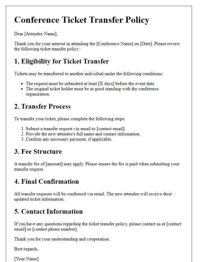 Letter template of conference ticket transfer policy outline