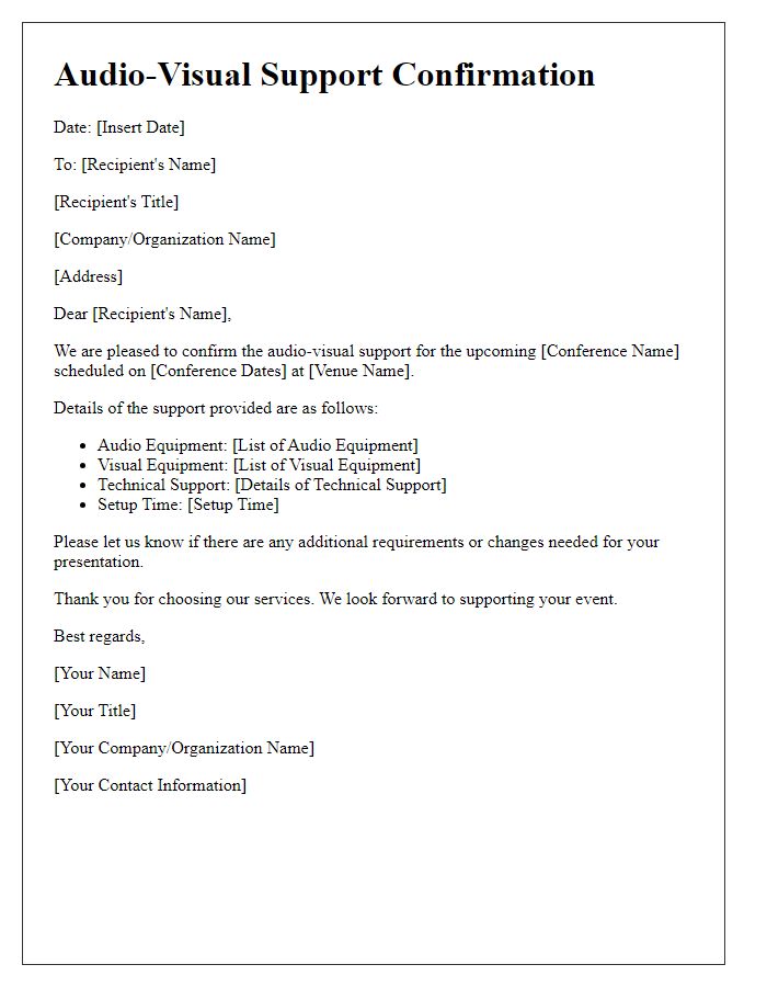 Letter template of conference audio-visual support confirmation