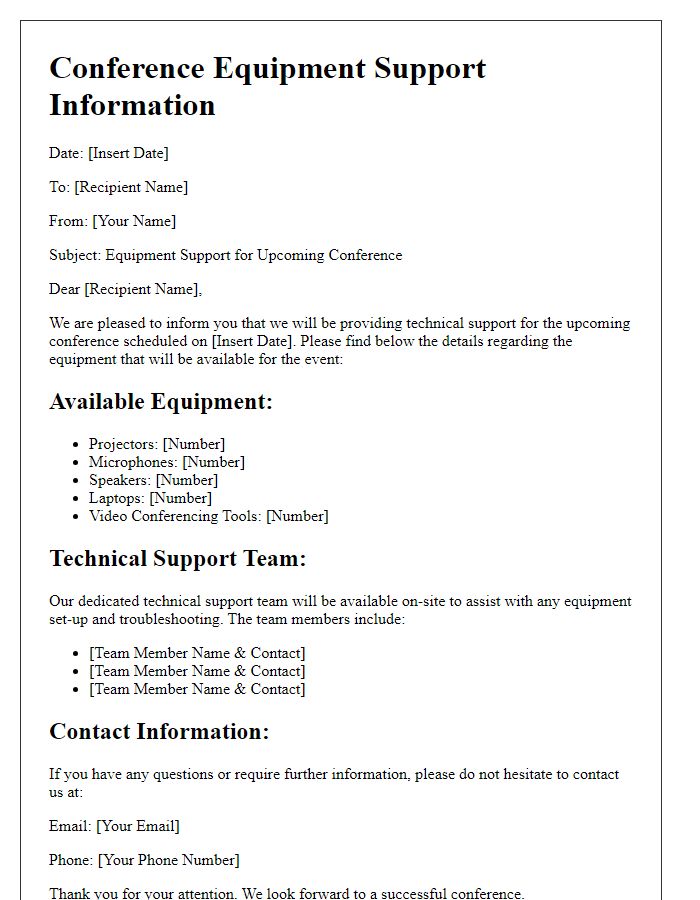 Letter template of conference equipment support information