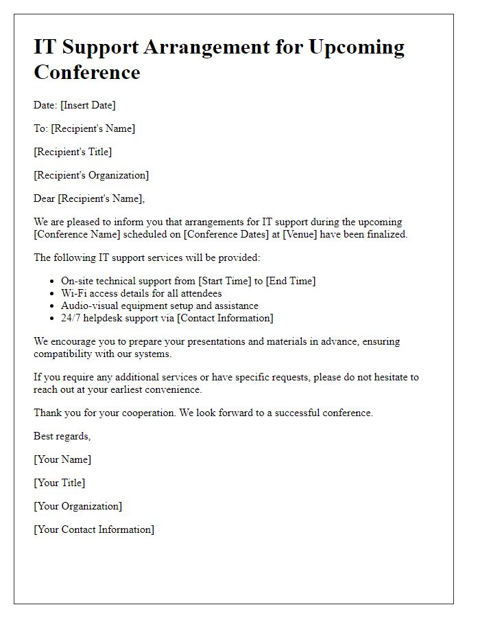 Letter template of conference IT support arrangement