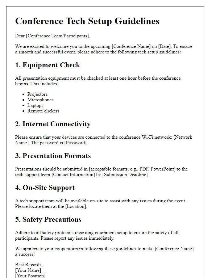 Letter template of conference tech setup guidelines