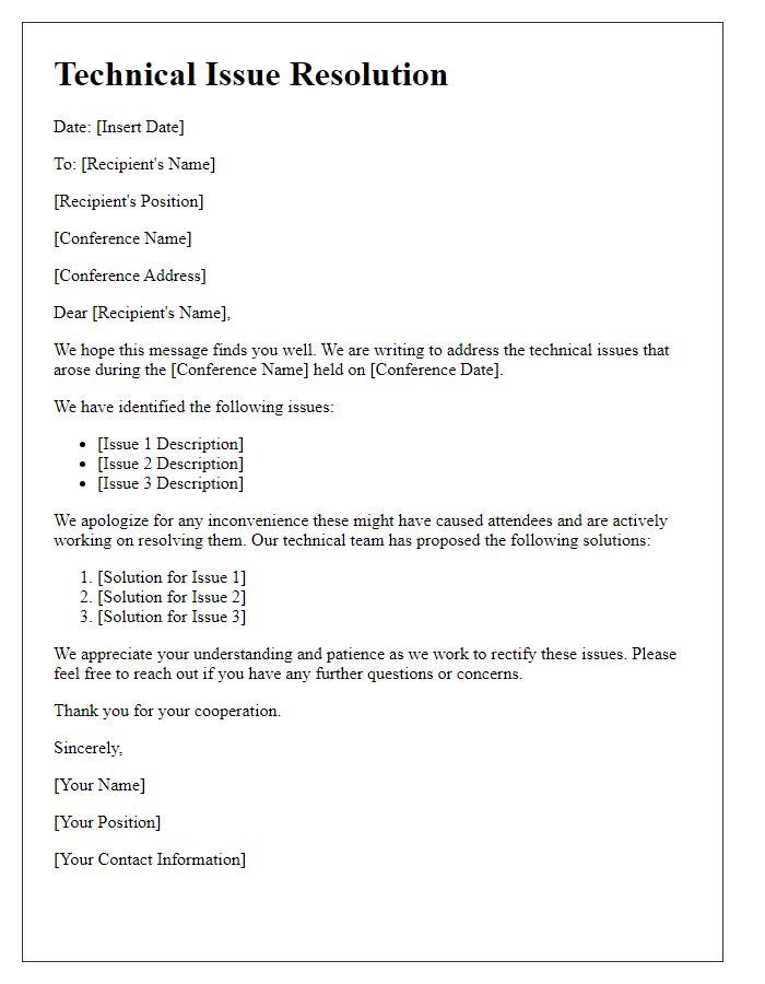 Letter template of conference technical issue resolution