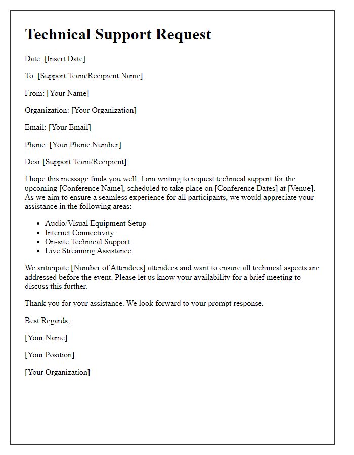 Letter template of conference technical support request