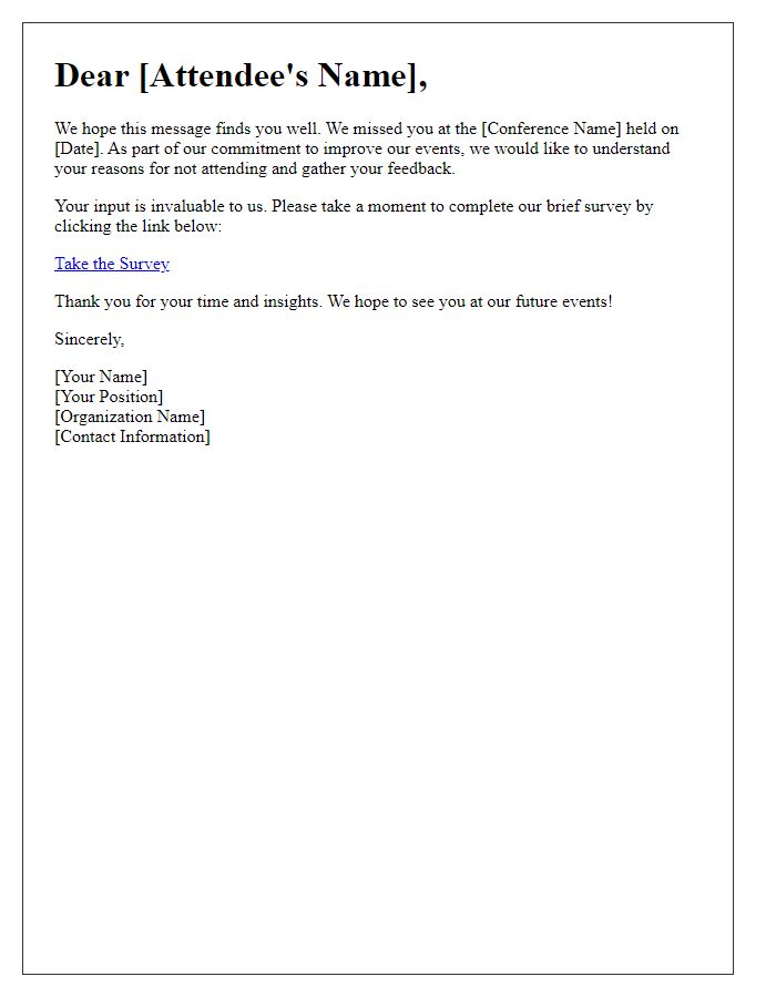 Letter template of conference no-show attendee survey invitation