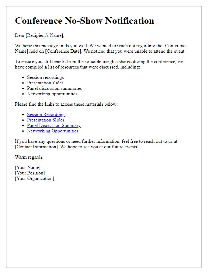 Letter template of conference no-show resources distribution