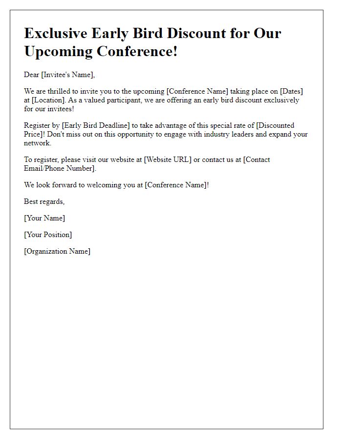 Letter template of early bird discount offer for conference invitees