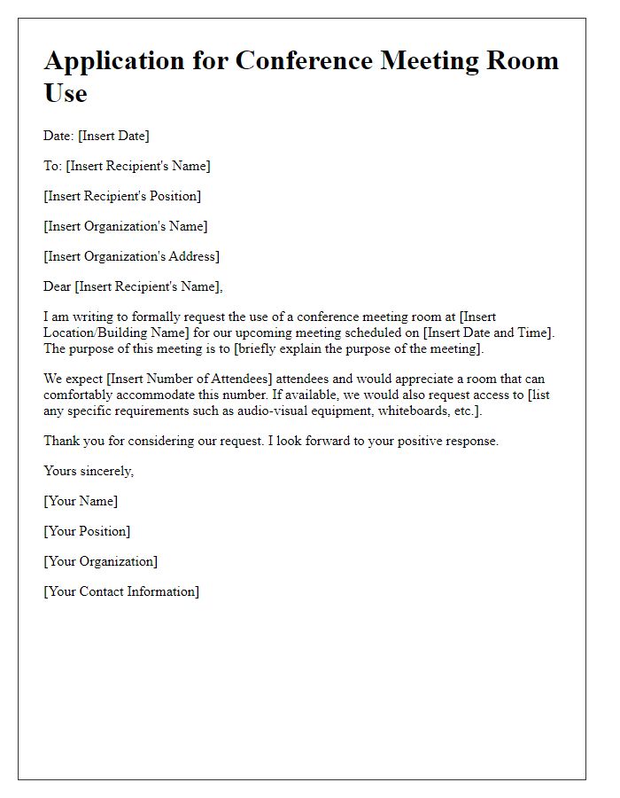 Letter template of application for conference meeting room use