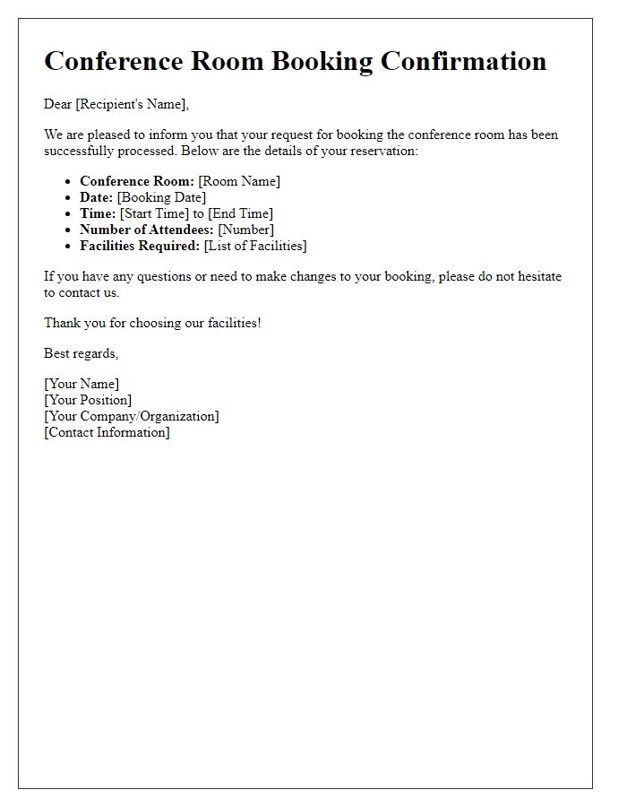 Letter template of notification for conference room booking
