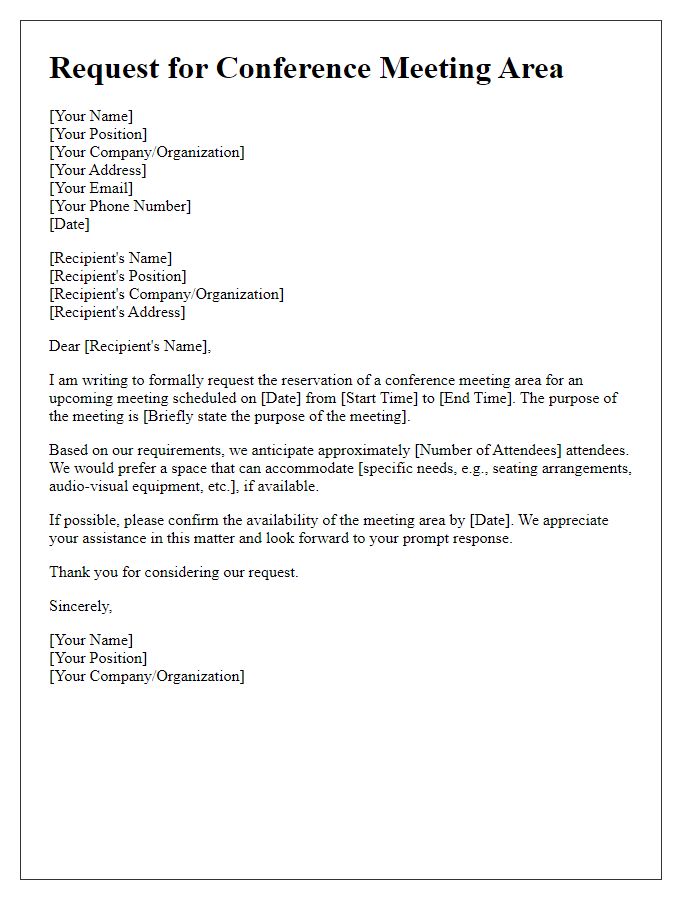 Letter template of request to secure conference meeting area