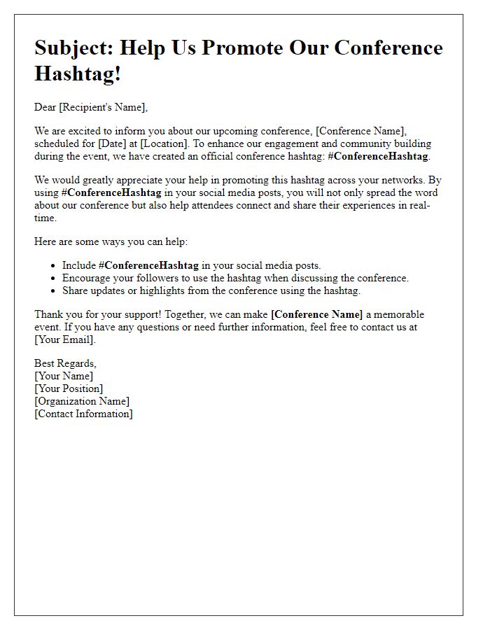 Letter template of conference hashtag promotion