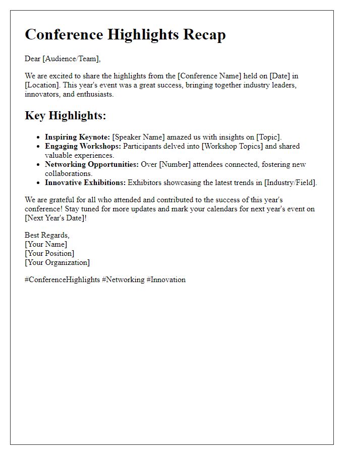 Letter template of conference highlights recap for social media