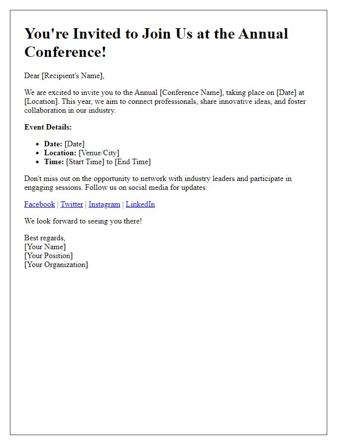 Letter template of conference social media invitation