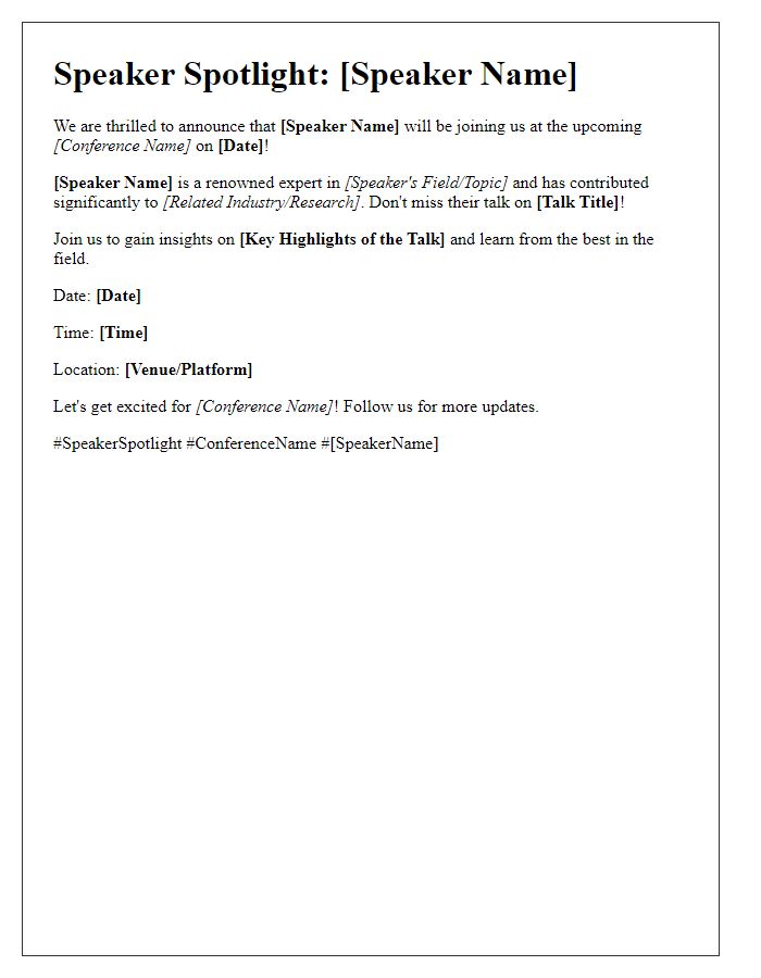 Letter template of conference speaker spotlight on social media