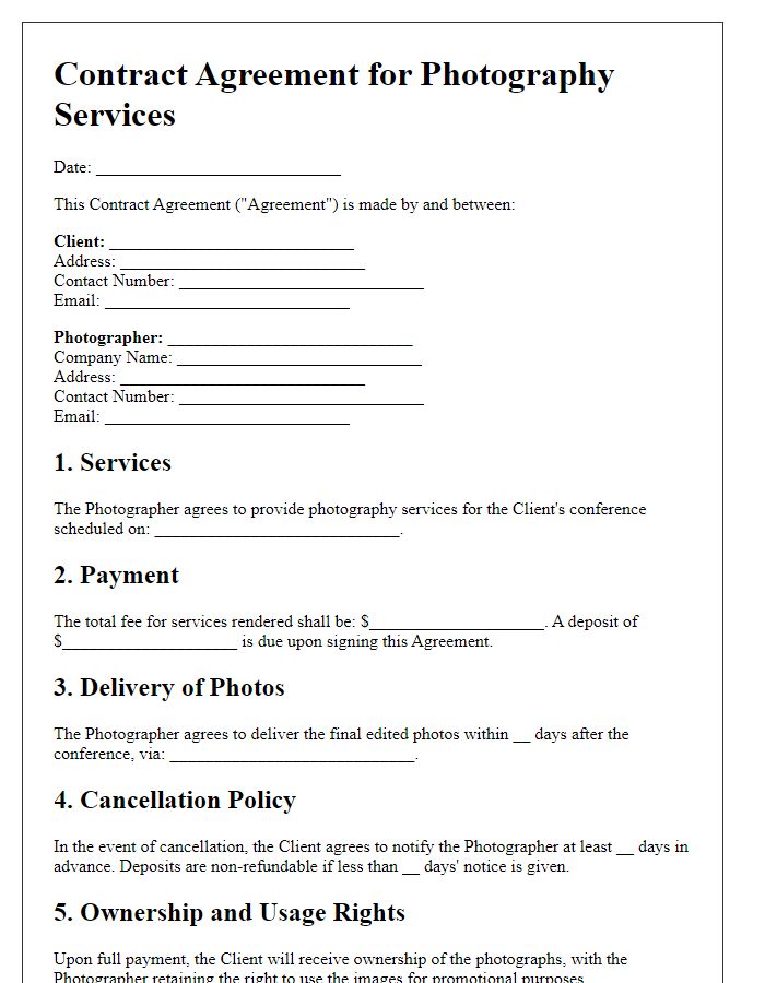 Letter template of contract agreement for conference photography services.