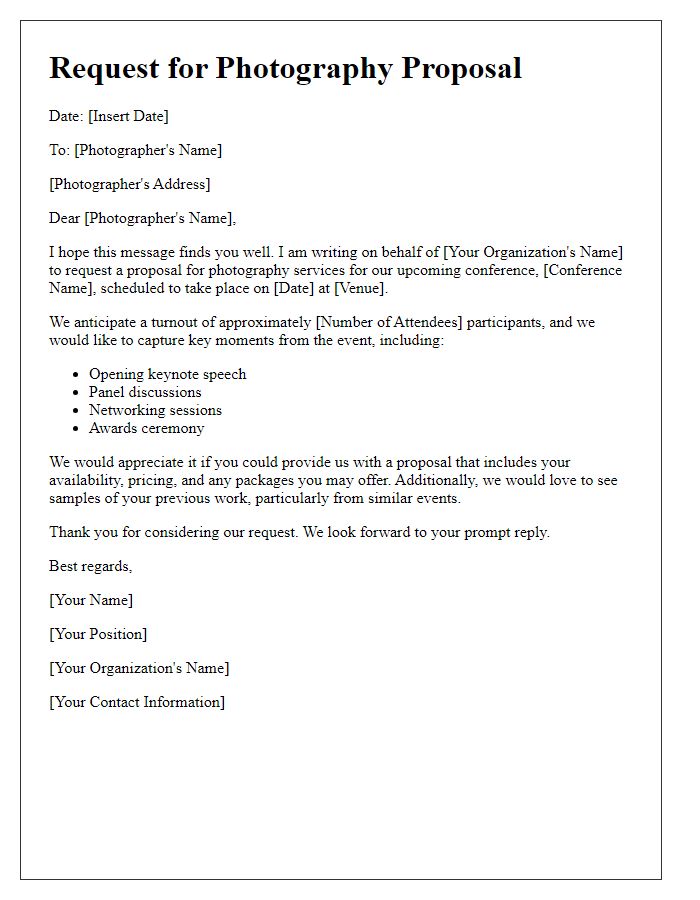 Letter template of request for photography proposal for upcoming conference.