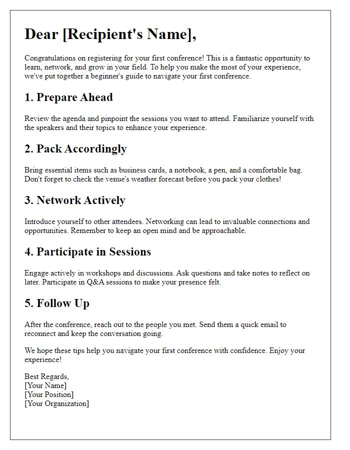 Letter template of beginners guide to navigating your first conference.