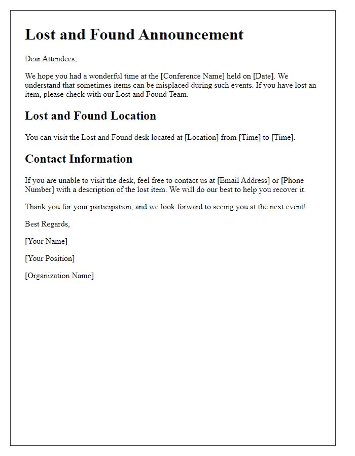 Letter template of Conference Lost and Found Announcement