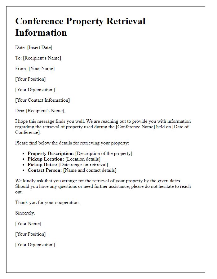 Letter template of Conference Property Retrieval Information