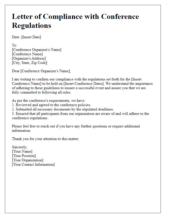 Letter template of compliance with conference regulations