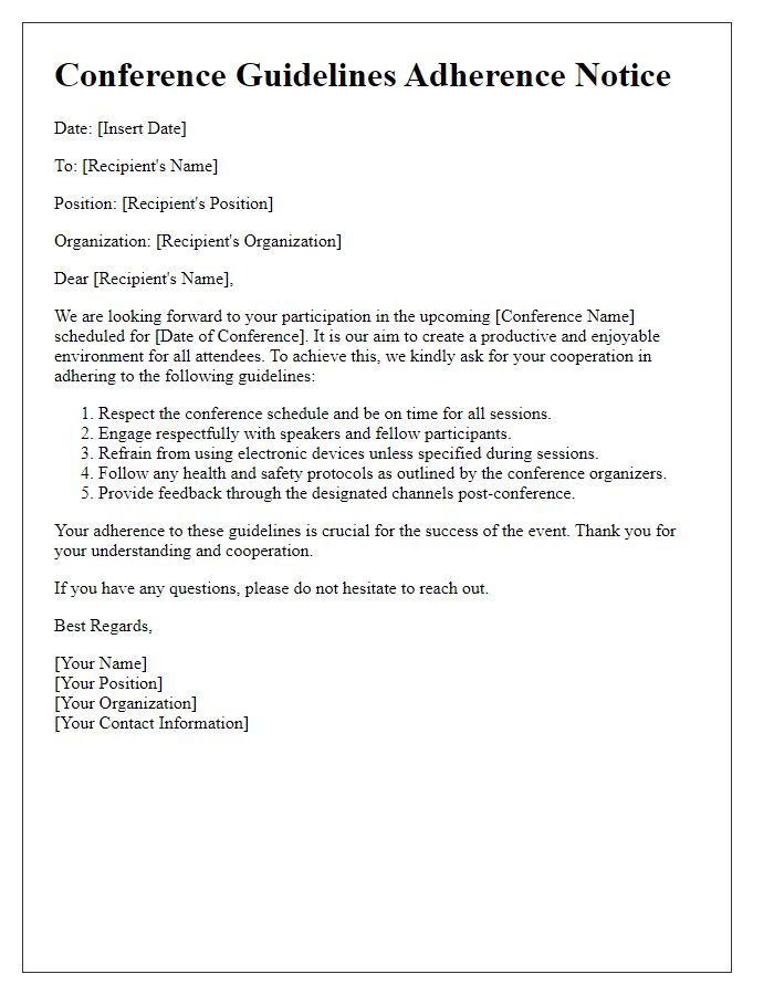 Letter template of conference guidelines adherence notice