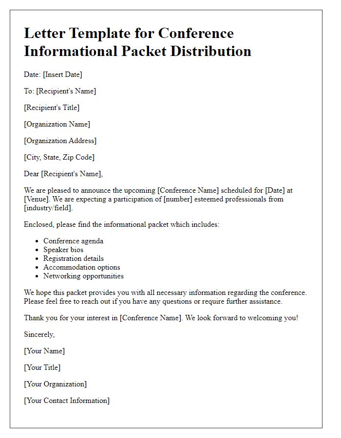 Letter template of conference informational packet distribution.