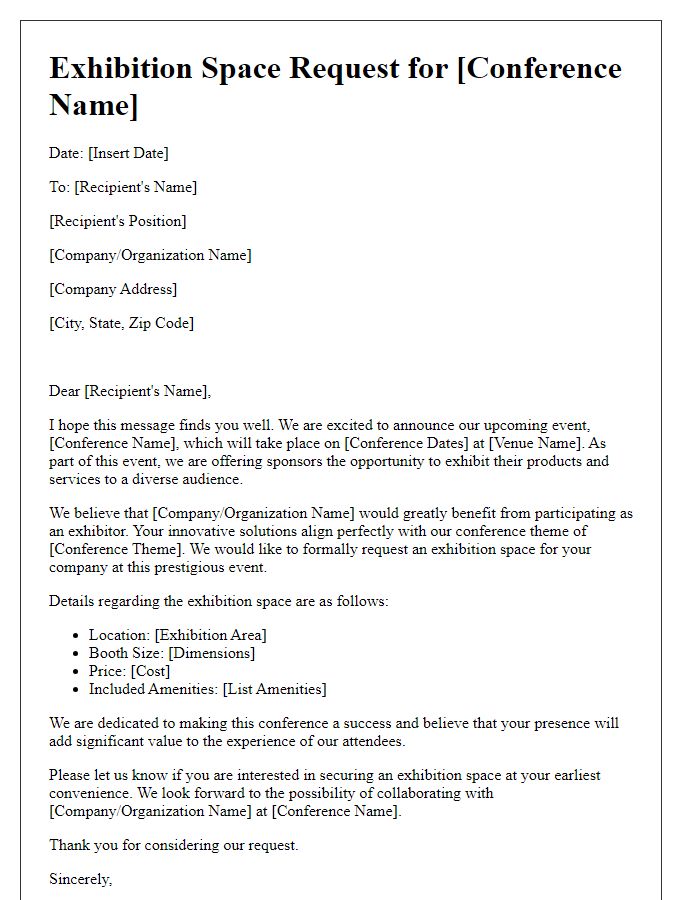 Letter template of sponsor exhibition space request for conference