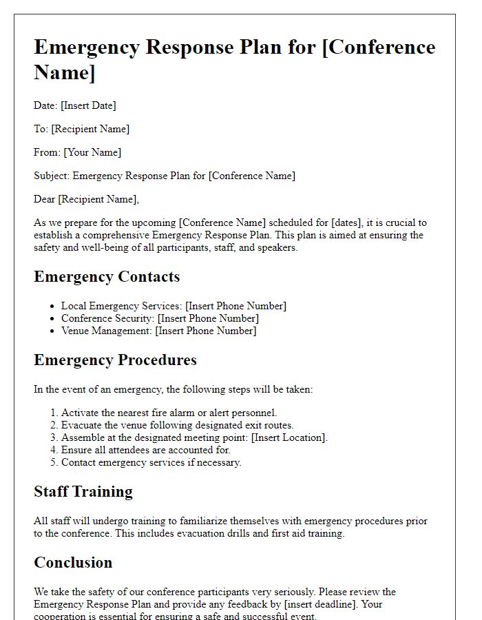 Letter template of emergency response plan for conference organizers