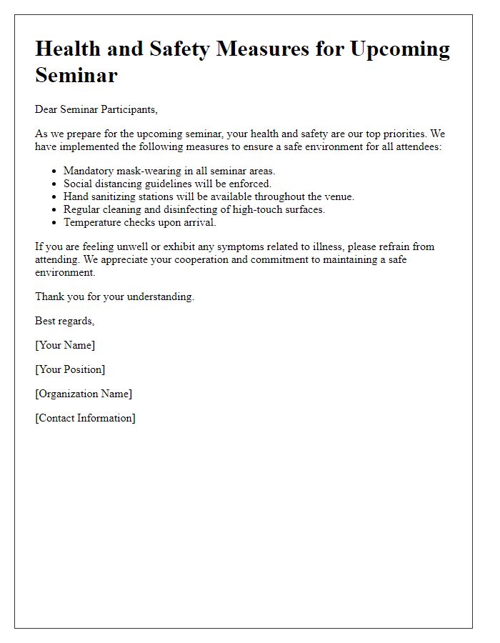 Letter template of health and safety measures for seminar participants