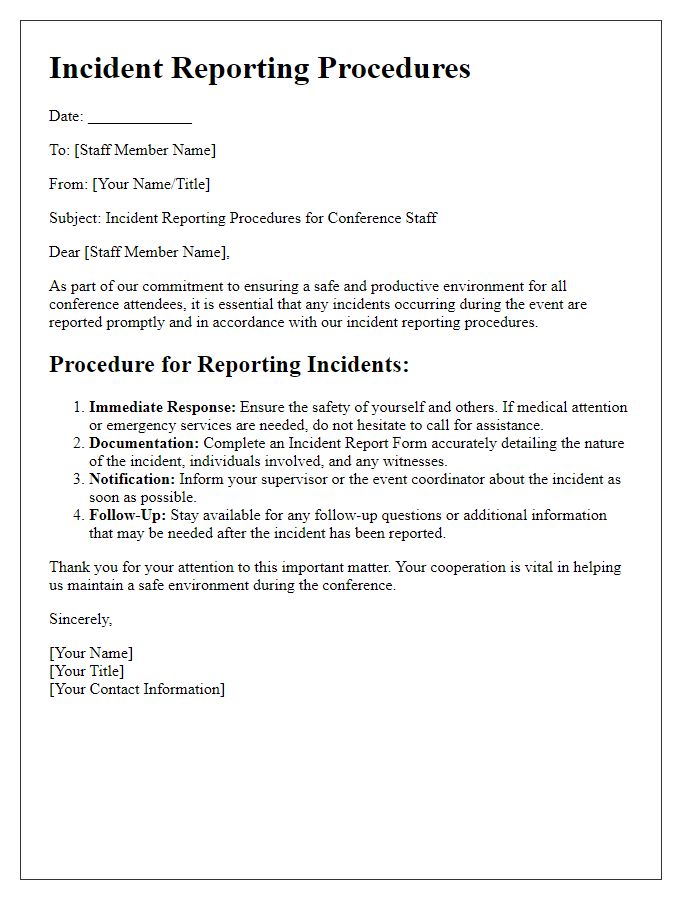 Letter template of incident reporting procedures for conference staff