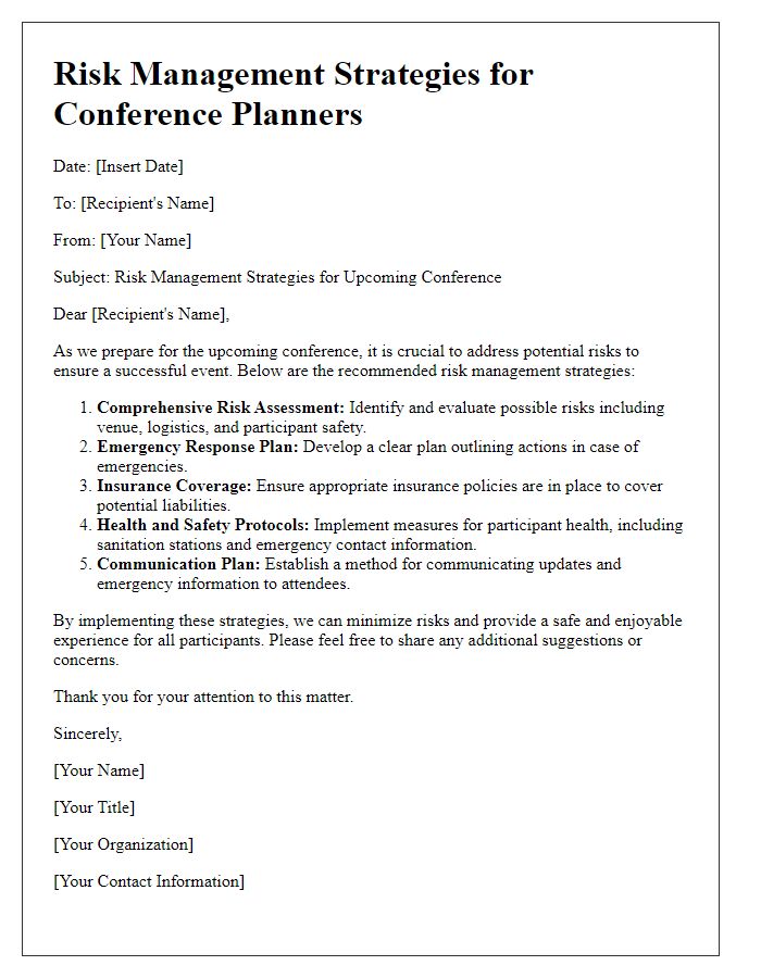 Letter template of risk management strategies for conference planners