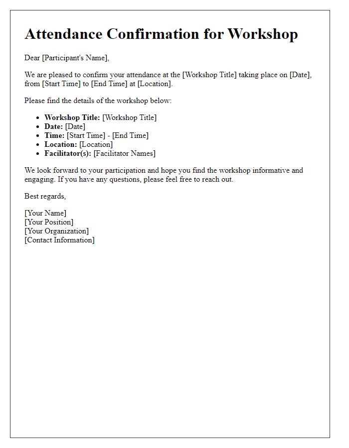 Letter template of conference workshop attendance confirmation