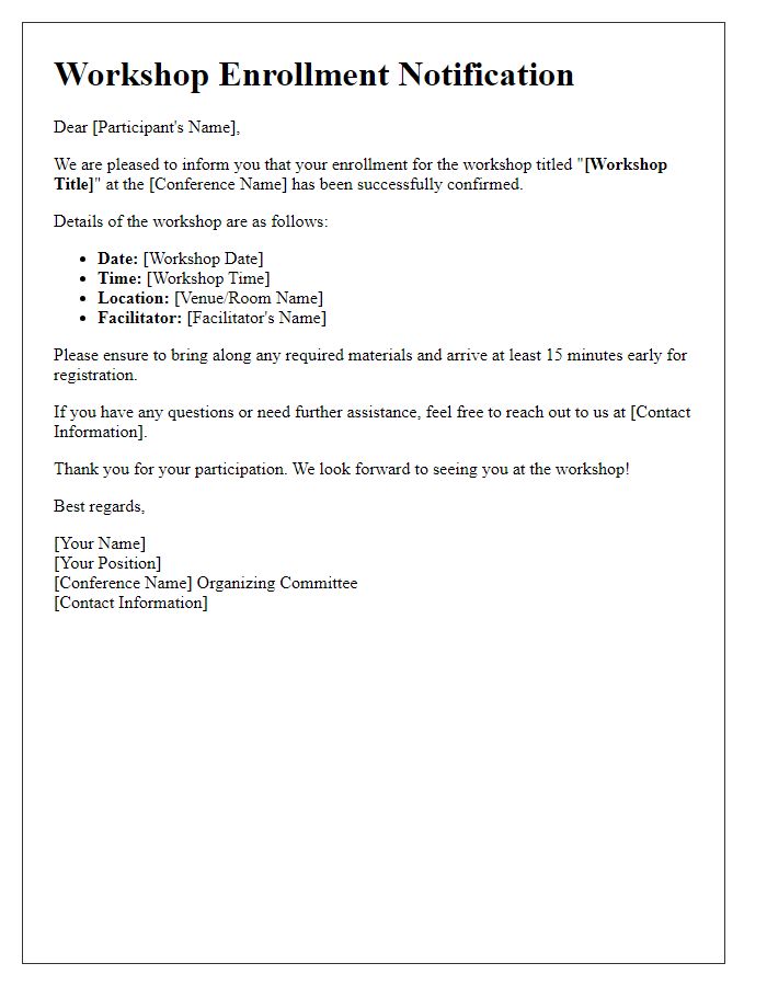 Letter template of conference workshop enrollment notification