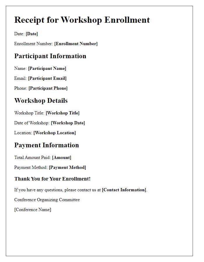 Letter template of conference workshop enrollment receipt