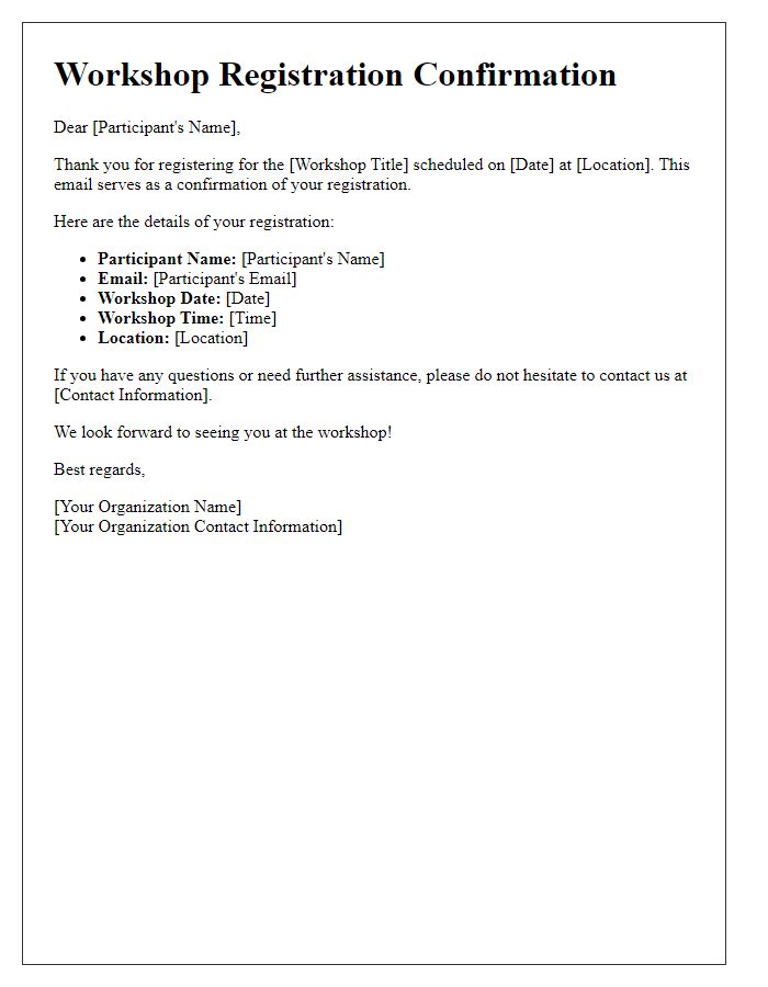 Letter template of conference workshop registration validation