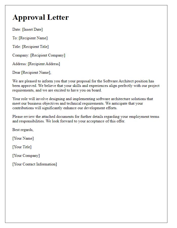 Letter template of approval for a software architect