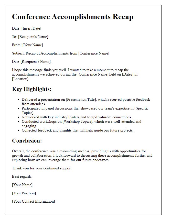 Letter template of conference accomplishments recap