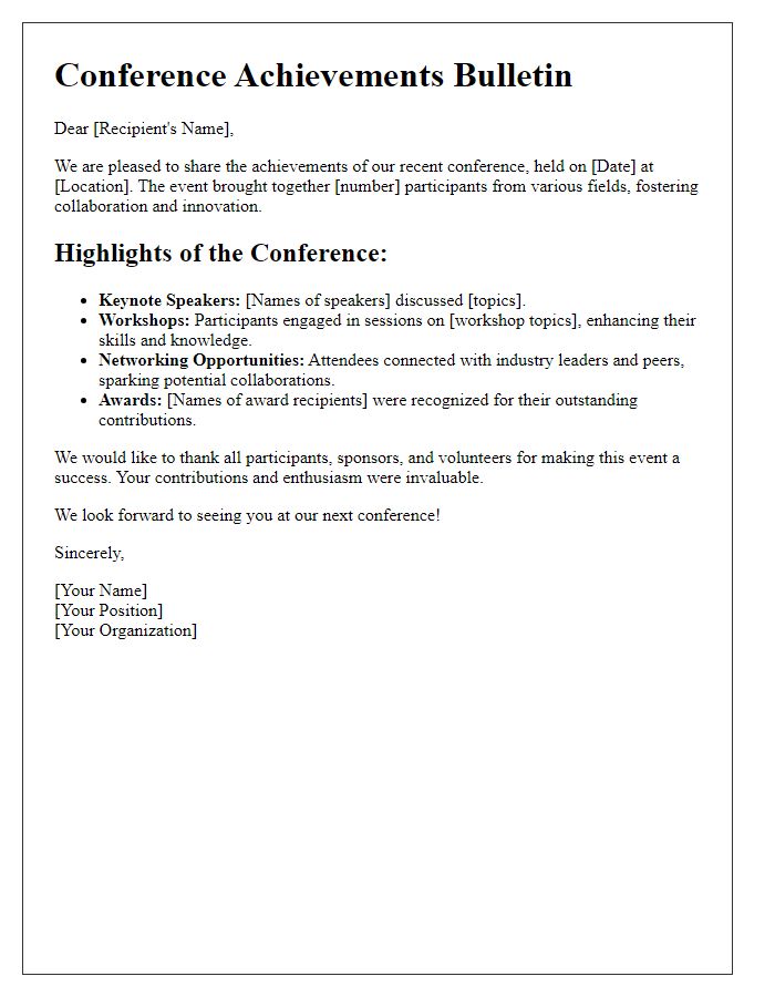 Letter template of conference achievements bulletin